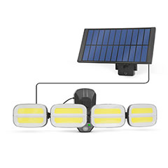 IP65 napelemes, mozgásérzékelős LED reflektor 4 forgatható fejjel (10W/600 lumen) - hideg fehér