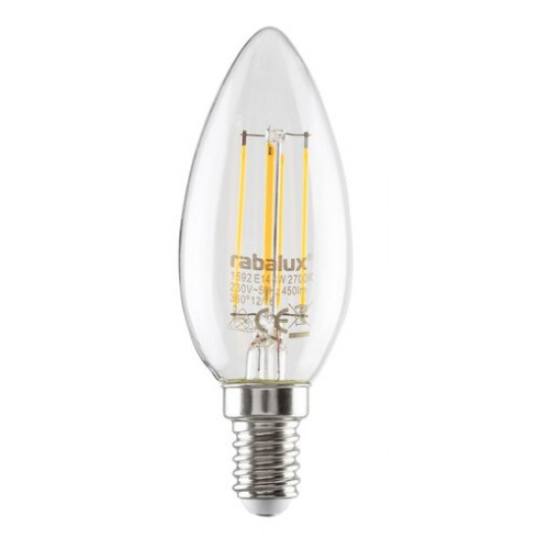 LED filament izzó - E14 4 Watt természetes fehér C35 Candle clear
