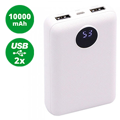 Power Bank külső akkumulátor Digitális kijelző (2xUSB) fehér - 10000 mAh