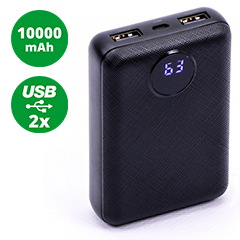 PowerBank külső akkumulátor Digitális kijelző (2xUSB) fekete - 10000 mAh