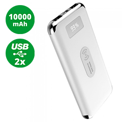 PowerBank külső akku Chrome vezeték nélküli töltés (2xUSB) fehér - 10000 mAh