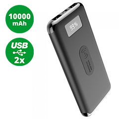 PowerBank külső akku Chrome vezeték nélküli töltés (2xUSB) fekete - 10000 mAh