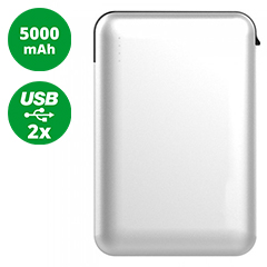 PowerBank külső akkumulátor SuperSmall kábellel (2xUSB) fehér - 5000 mAh