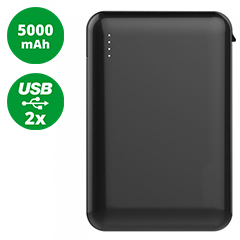 PowerBank külső akkumulátor SuperSmall kábellel (2xUSB) fekete - 5000 mAh