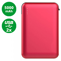 PowerBank külső akkumulátor SuperSmall kábellel (2xUSB) piros - 5000 mAh