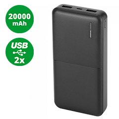 PowerBank külső akkumulátor Mega (2xUSB) fekete - 20000 mAh