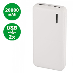 PowerBank külső akkumulátor Mega (2xUSB) fehér - 20000 mAh