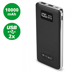 PowerBank külső akkumulátor Leather Chrome (2xUSB) fekete - 10000 mAh