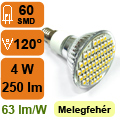x.LED lámpa E14 (SMD3528x60/4W/120°) meleg