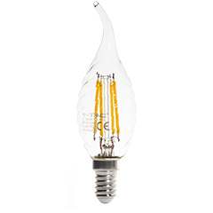 E14 LED izzó Retro filament (4W/300°) Csavart gyertya láng - hideg fehér
