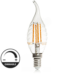 E14 LED izzó Retro filament (4W/300°) Csavart gyertya láng - meleg f., dimmel.