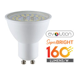 LED lámpa GU10 (5W/110°) - evolution series, 160lm/Watt - hideg fehér