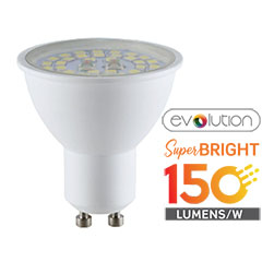 LED lámpa GU10 (5W/110°) - evolution series, 150lm/Watt - meleg fehér
