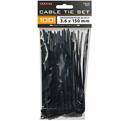 Vezeték rögzítő, kábel kötegelő szett (3.6x150 mm - 100 darab) fekete