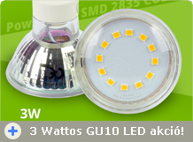 3 Watt GU10 LED lámpa akció: 389 Ft/db!