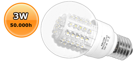 Végkiárusítás: LED lámpa E27 (60 LED/BS) 3W meleg