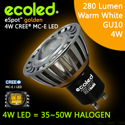 Prémium Cree LED: Ecoled GU10 (4W/280 lumen) meleg fehér