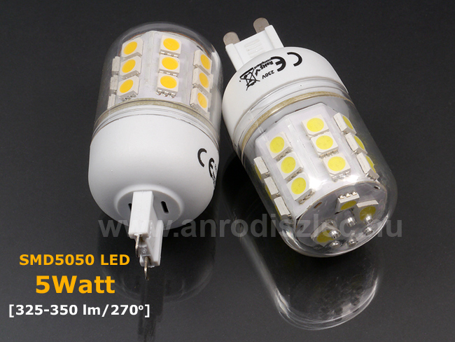 LED lámpa G9 (SMD5050x27/5W/270°) hideg fehér Búra!