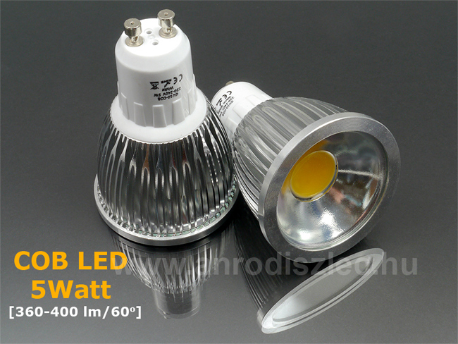 x. LED lámpa GU10 (COB LED/5W/60°) meleg fehér