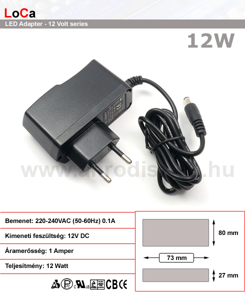 LED Adapter 12 Volt, dugvillás, (1A/12W) LoCa