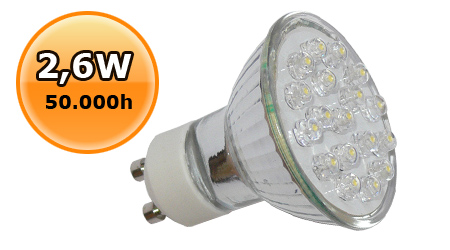 x.LED lámpa GU10 (DIPx18/2.6W/120°) meleg fehér