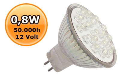 x.LED lámpa MR16 (DIPx18/0.8W/120°) hideg