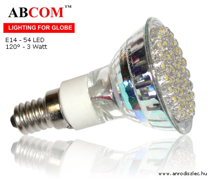 Végkiárusítás: LED lámpa E14 (54 LED/AB) 3W meleg