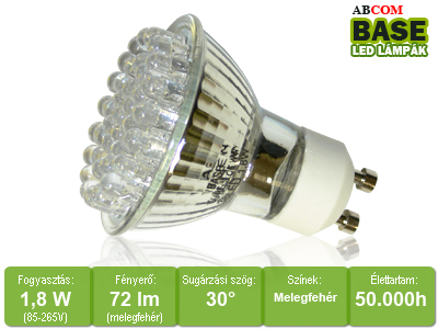 VKÁ. LED lámpa GU10 spot (38 LED/ABCom) 1,8W hideg