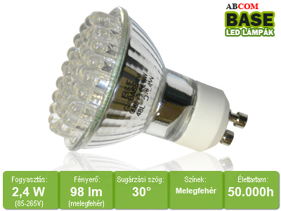 Végkiárusítás: LED lámpa GU10 (48 LED/BS) 2,4W hideg