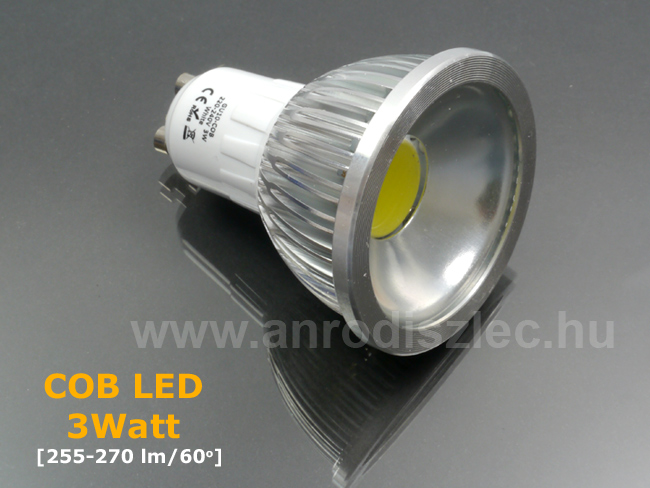LED lámpa GU10 (COB LED/3W/60°) hideg fehér