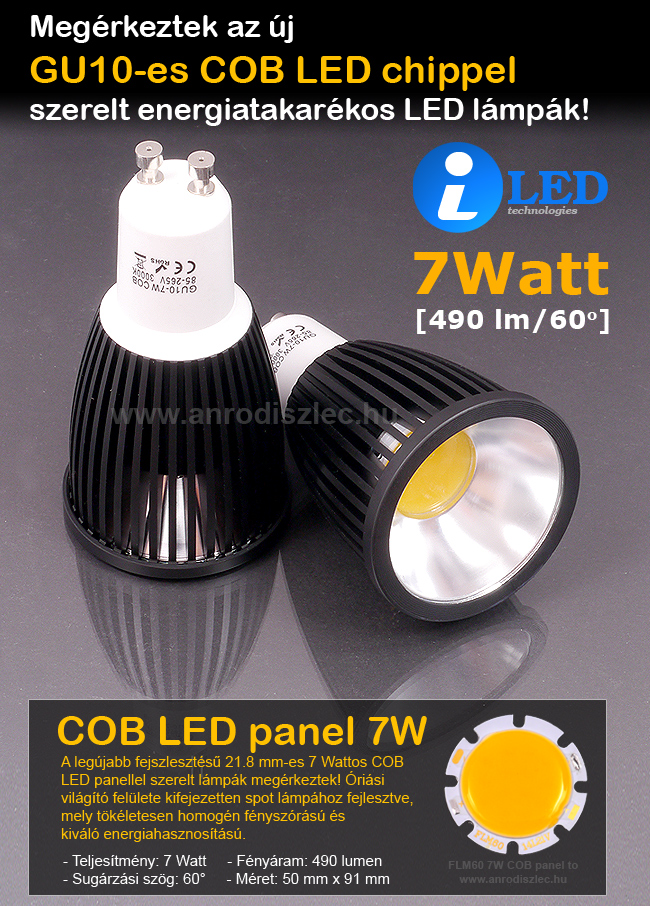 LED lámpa GU10 (COB LED/7W/60°) meleg fehér