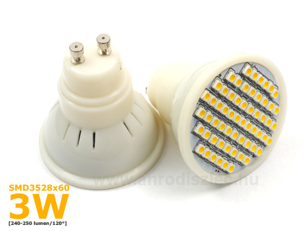 x. LED lámpa GU10 (SMD3528x60/3W/120°) meleg fehér