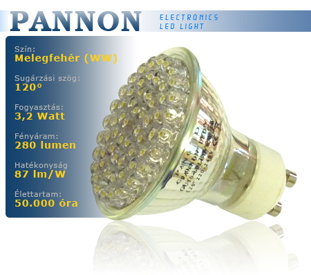 Végkiárusítás: LED lámpa GU10 (60 LED/PN) 3W meleg