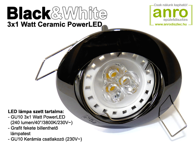 - LED Szpot lámpa szett - Black&White - 3x1W meleg fehér