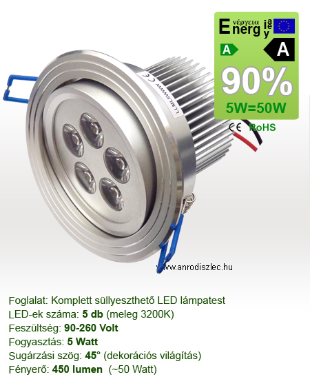 PowerLED Alu foglalatban (5x1W) - meleg fehér