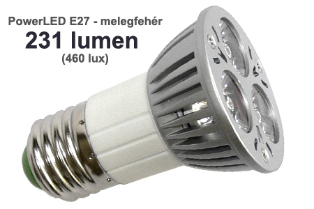 x.LED lámpa E27 (PowerLED/3W/45°) meleg fehér