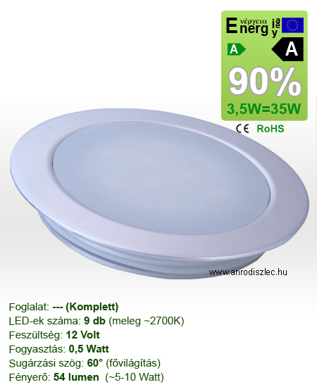 x. Padlóba építhető LED lámpa alu foglalatban 1W, meleg