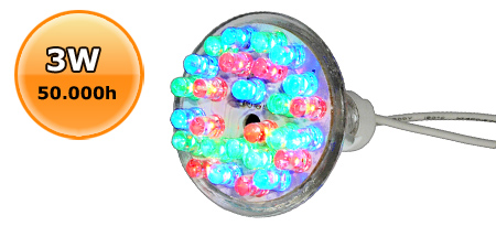 VKÁ. LED lámpa MR16 GU5.3 spot (27 LED/LM) 3W RGB