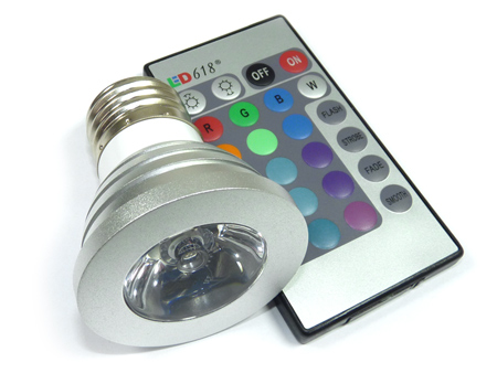 x.LED lámpa E27 (PowerLED/3W/30°) RGB Távirányítós