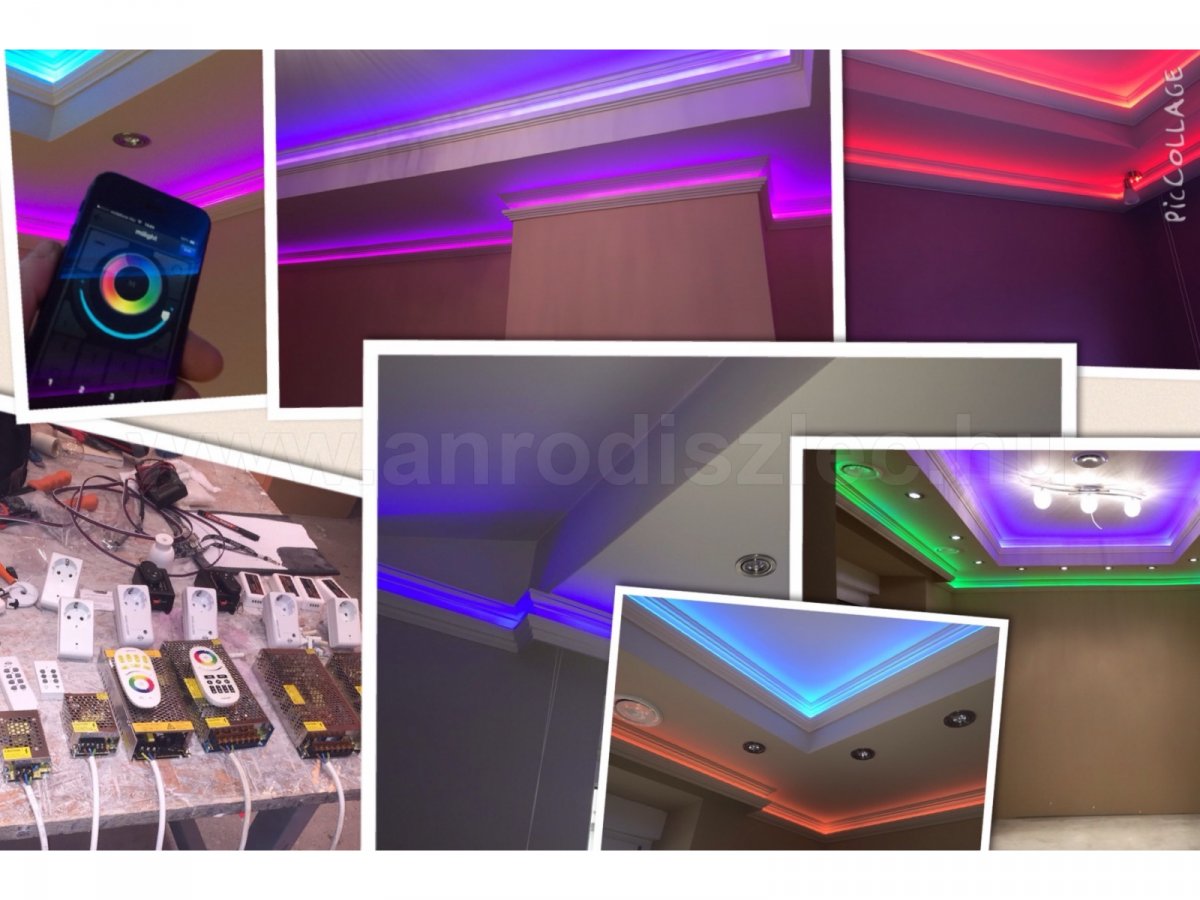 Rejtett világítás stukkókkal, RGB Ledekkel, wifi vezérléssel