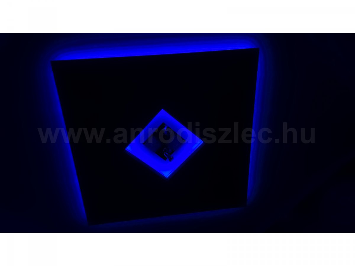 Gipszkarton sziget, szélén kék fényű led világítással