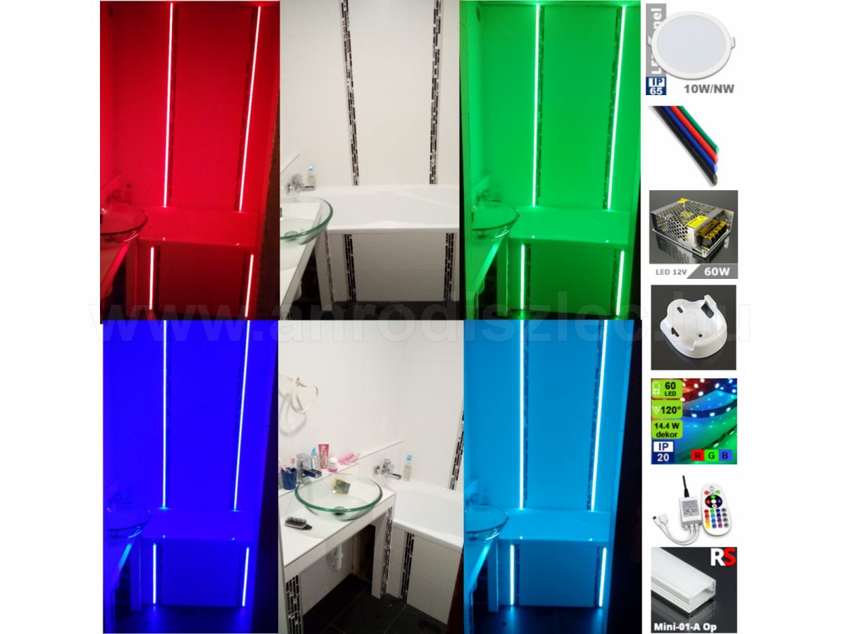 Panel fürdőszoba (2.6m2) picit újragondolva színes világítással (félkész állapotban)