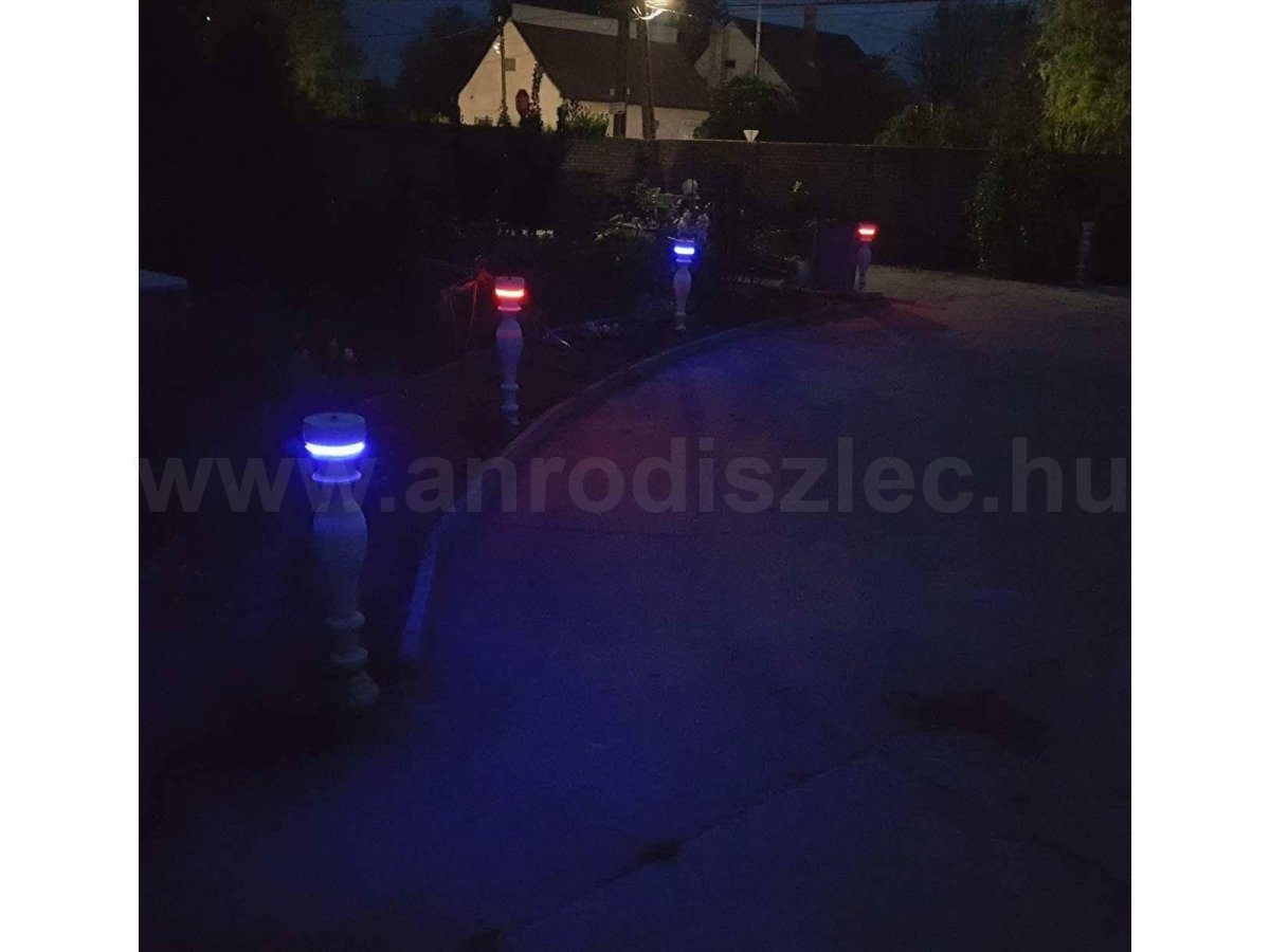 Kocsibejáró baluszterek LED-es megvilágítása alkonykapcsolóval.