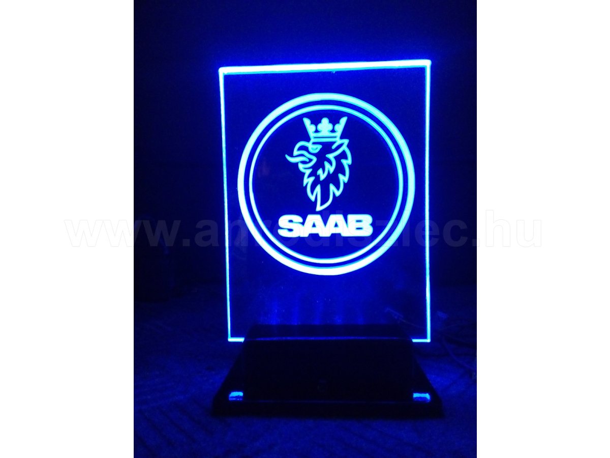Saab logó plexiben: led csík led vezérlővel ellátva.